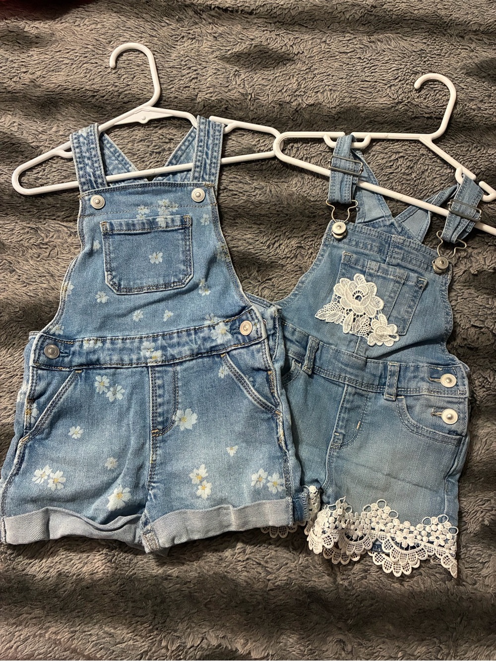 wonder nation Light Blue Denim Floral & Lace Shortalls Duo